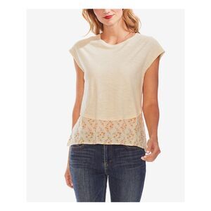 VINCE CAMUTO Womens Ivory Floral Short Sleeve Jewel Neck Top XS